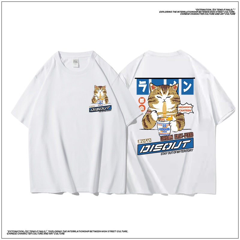 Cat Cartoon Graphic Oversized Tshirt Casual Baggy Short Sleeve, Japanese Style