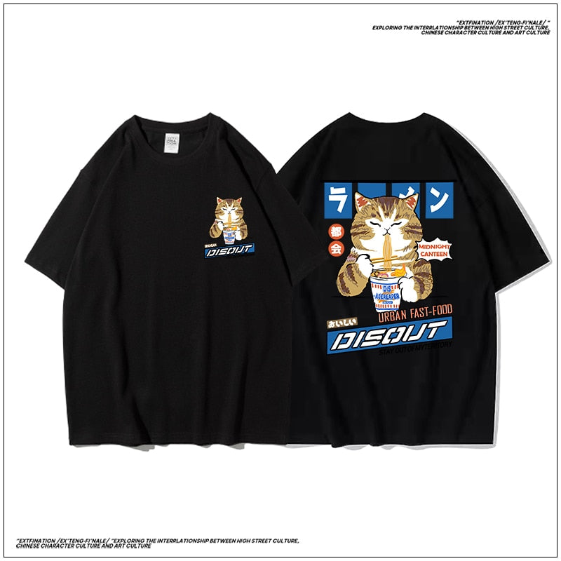 Cat Cartoon Graphic Oversized Tshirt Casual Baggy Short Sleeve, Japanese Style